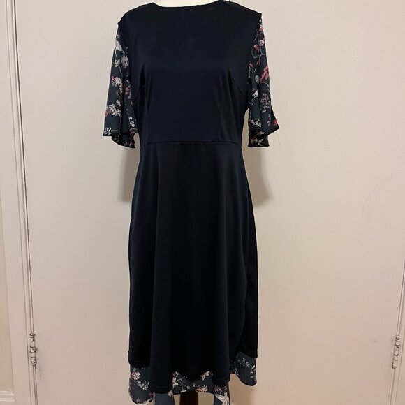 Dark Blue Crane & Blossom Print Midi Dress – Size 48 (fits like a L) - Picture 7 of 11